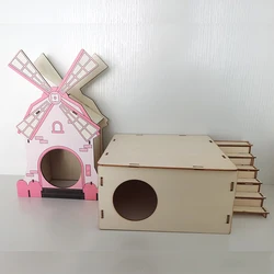 Hamster House Wooden Hideout Maze Small Animals Play Hut for Dwarf Hamster Sleep Hamster Accessories