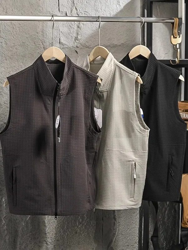 High-End Texture Breathable Bio-Based Lightweight Quick-Drying Outdoor Stand Collar Vest Men's Fashion City Style Spring Season