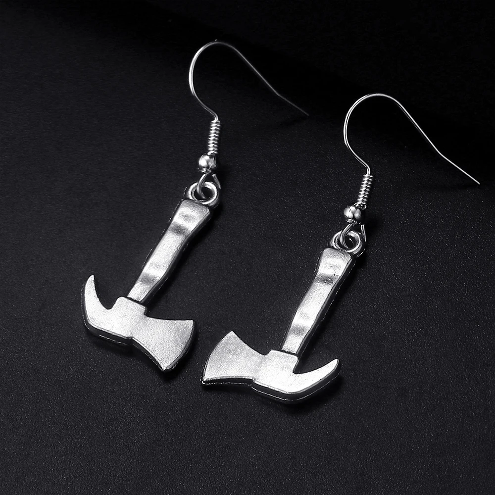 Trendy Vintage Axe Shape Dangle  Antique Silver Plated Earrings for Women and Man Retro Cute Punk Drop Earrings Jewelry