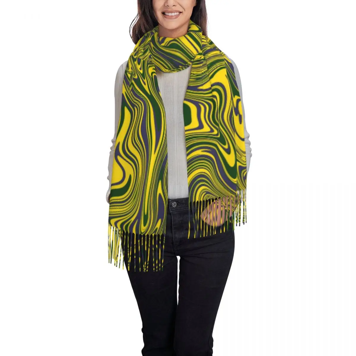 Swirls Print Scarf Yellow Green Purple Warm Soft Shawls Wrpas with Tassel Ladies Luxury 2024 Large Scarves Winter Bufanda