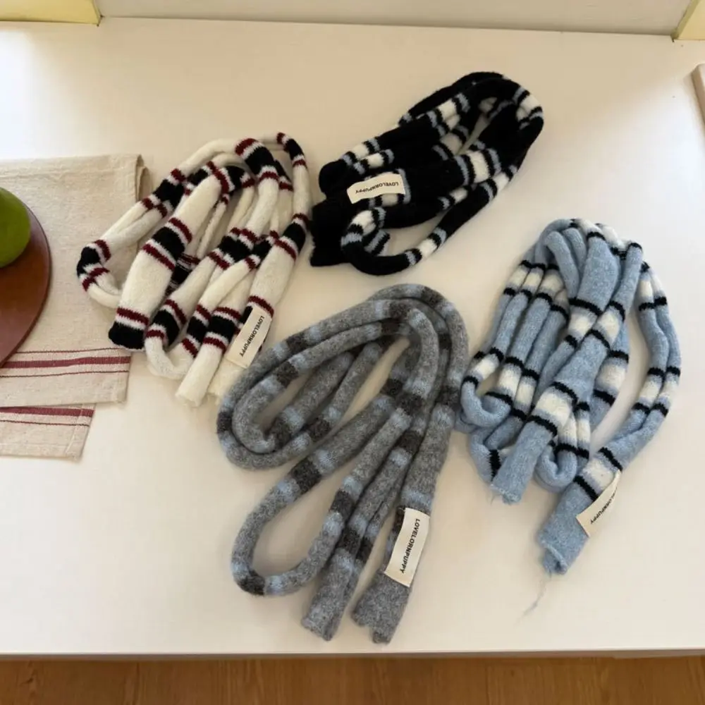 

Korean Knitted Striped Skinny Scarf Soft Warm Strip Neck Scarf DIY Stackable Wear Neckerchief Fashion Match
