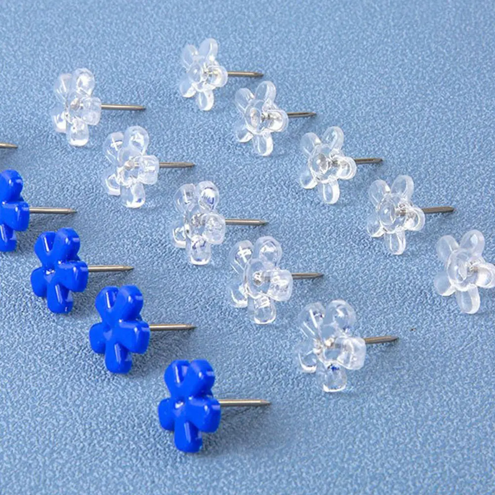 

100pcs Transparent Pushpins Flower Shaped Thumbtacks Multi-Function Small Tacks For Home Office Cork Board Map Supplies Daily