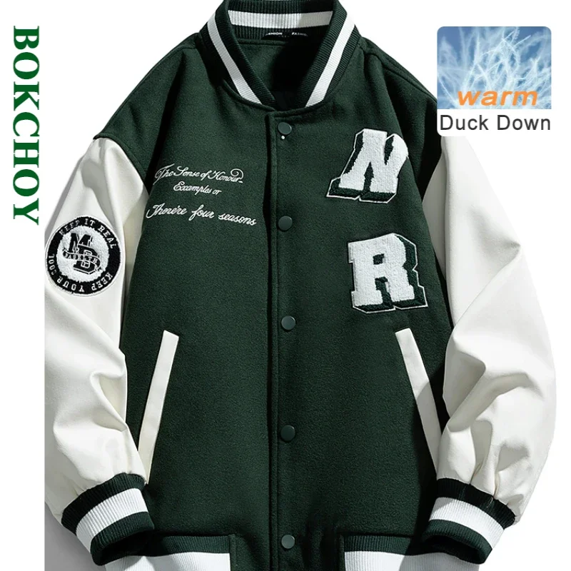 

2024 Winter New Casual 90% White Duck Down Thick Men Jacket Letter Printed Keep Warm Zipper Baseball Down Jacket JL220203