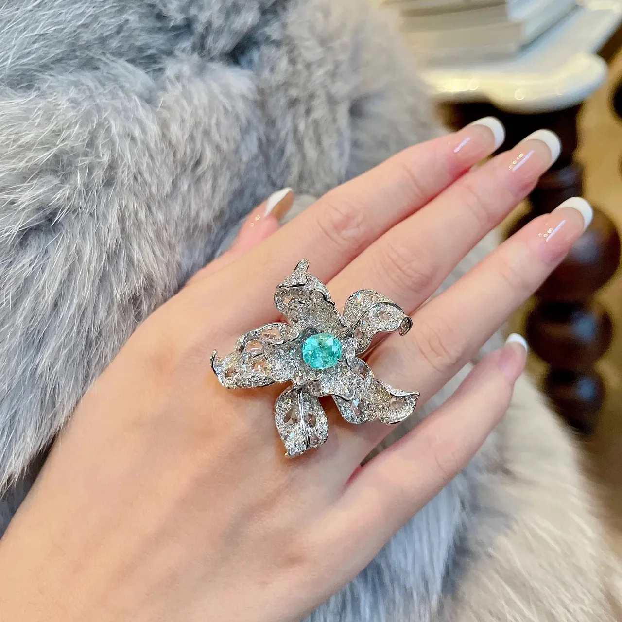 925 Sterling Silver Luxury Starfish Star Diamond Rings for Women Solid White Flower Crystal Ring Party Wedding Jewelry Gift