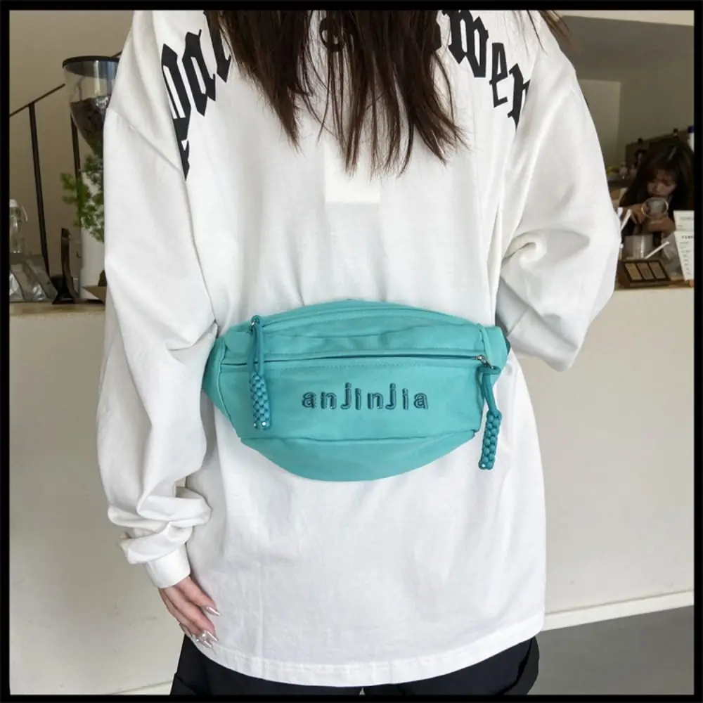 Sports Canvas Small Bag New Trendy Embroidery Solid Color Chest Bag Letter Crossbody Bag For Women Girl