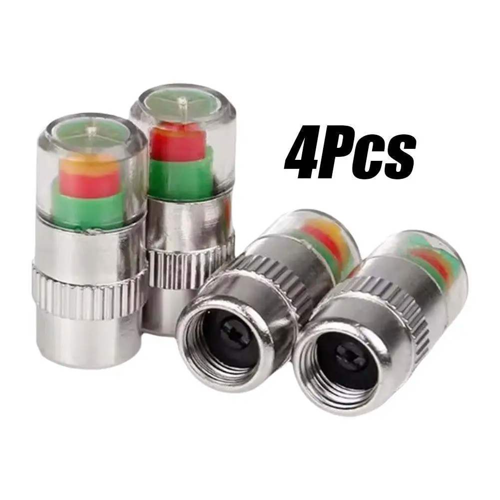 4pcs Car Tire Pressure Indicator Tire Pressure Gauge Indicator Sensor External Valve Detection Alert Monitoring Valve Cap