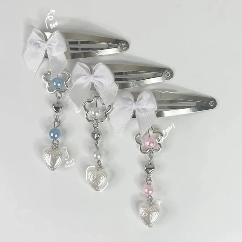 1ps handmade bow beaded hair clip accessories y2k  jewelry