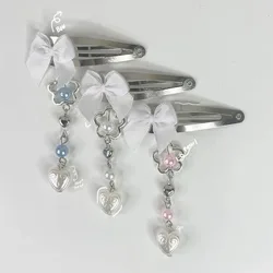 1ps handmade bow beaded hair clip accessories y2k jewelry