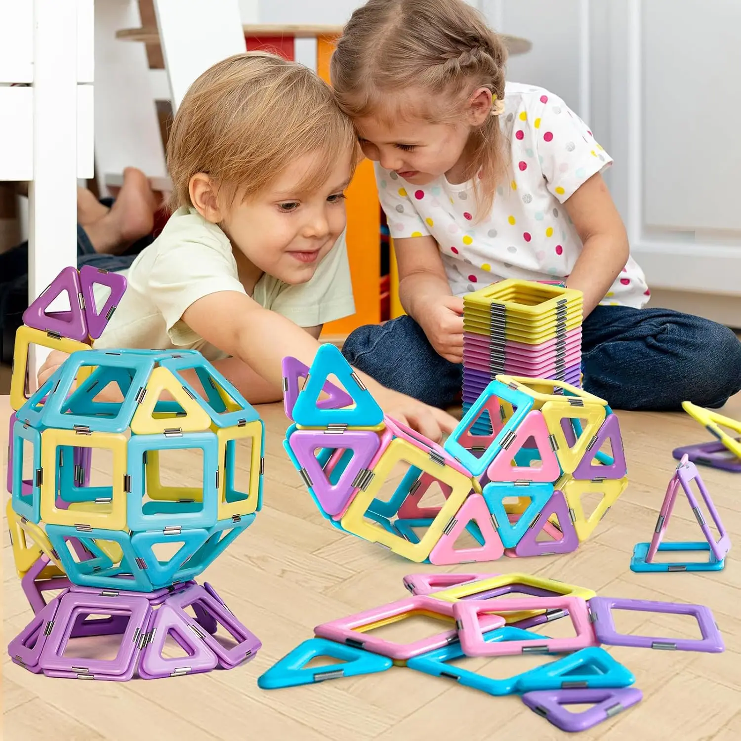 Ladrilhos magnéticos coloridos doces de 40 peças para 3-6 anos - Aprendizagem STEM, Blocos de construção criativos, presentes perfeitos para crianças pequenas para meninos