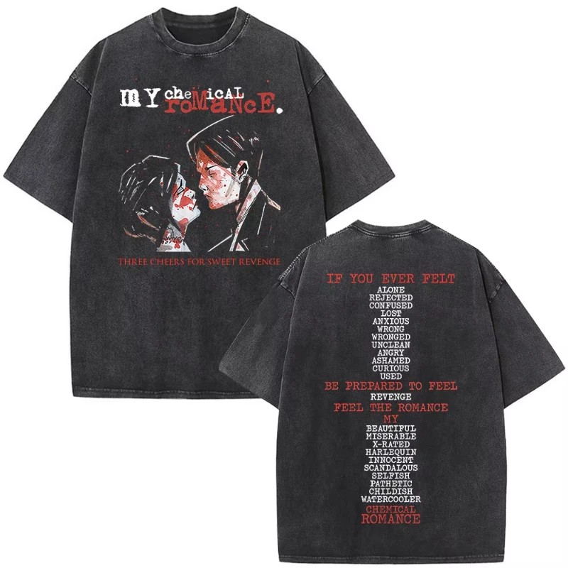 Rock Band My Chemical Romance Vintage Washed T-shirt Three Cheers for Sweet Revenge Gothic T-shirts Men's Women Cotton T Shirts