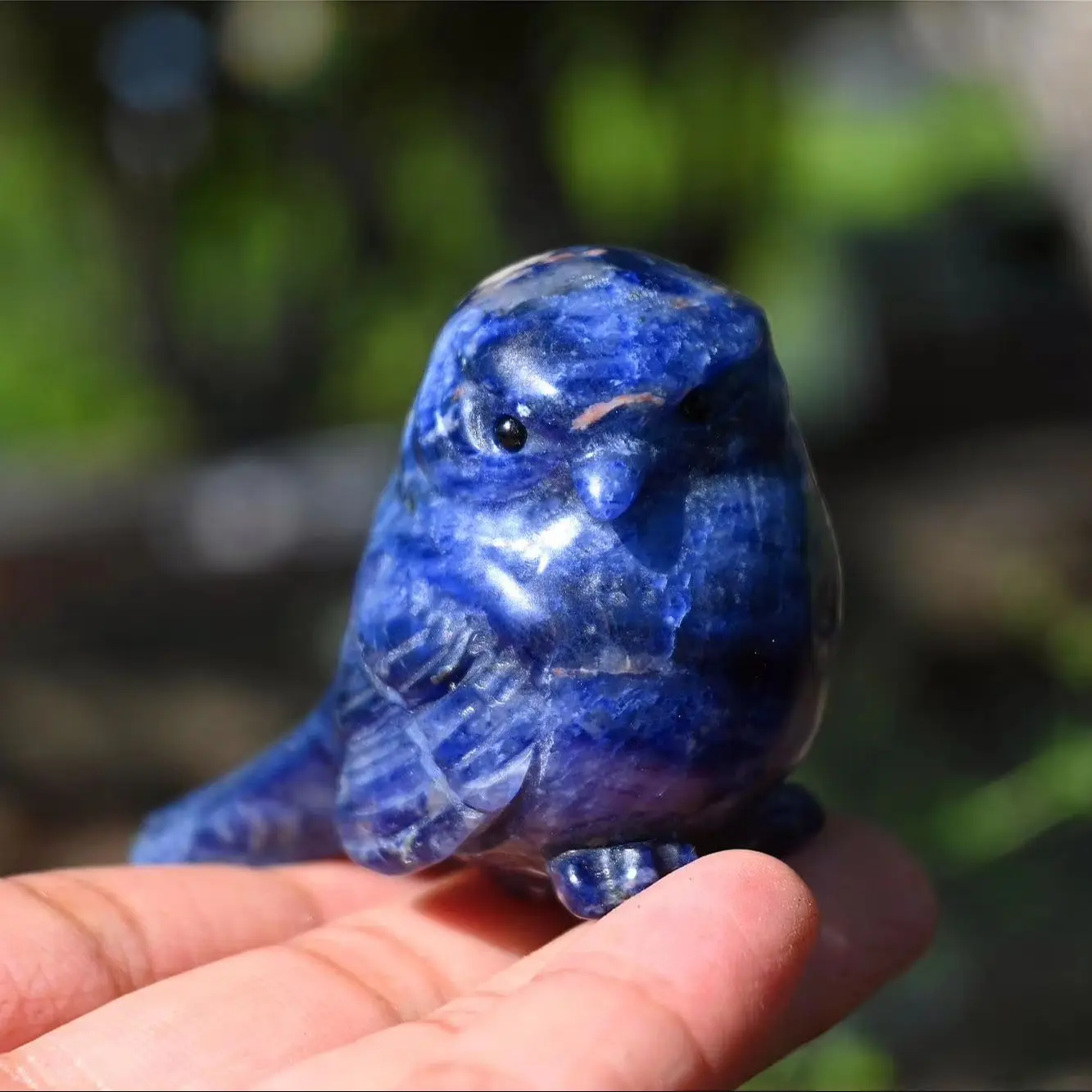 Natural Blue Sodalite Bird Figurine Hand Carved Crystal Animal Statue Lucky Ornament Home Desk Decor Collectible