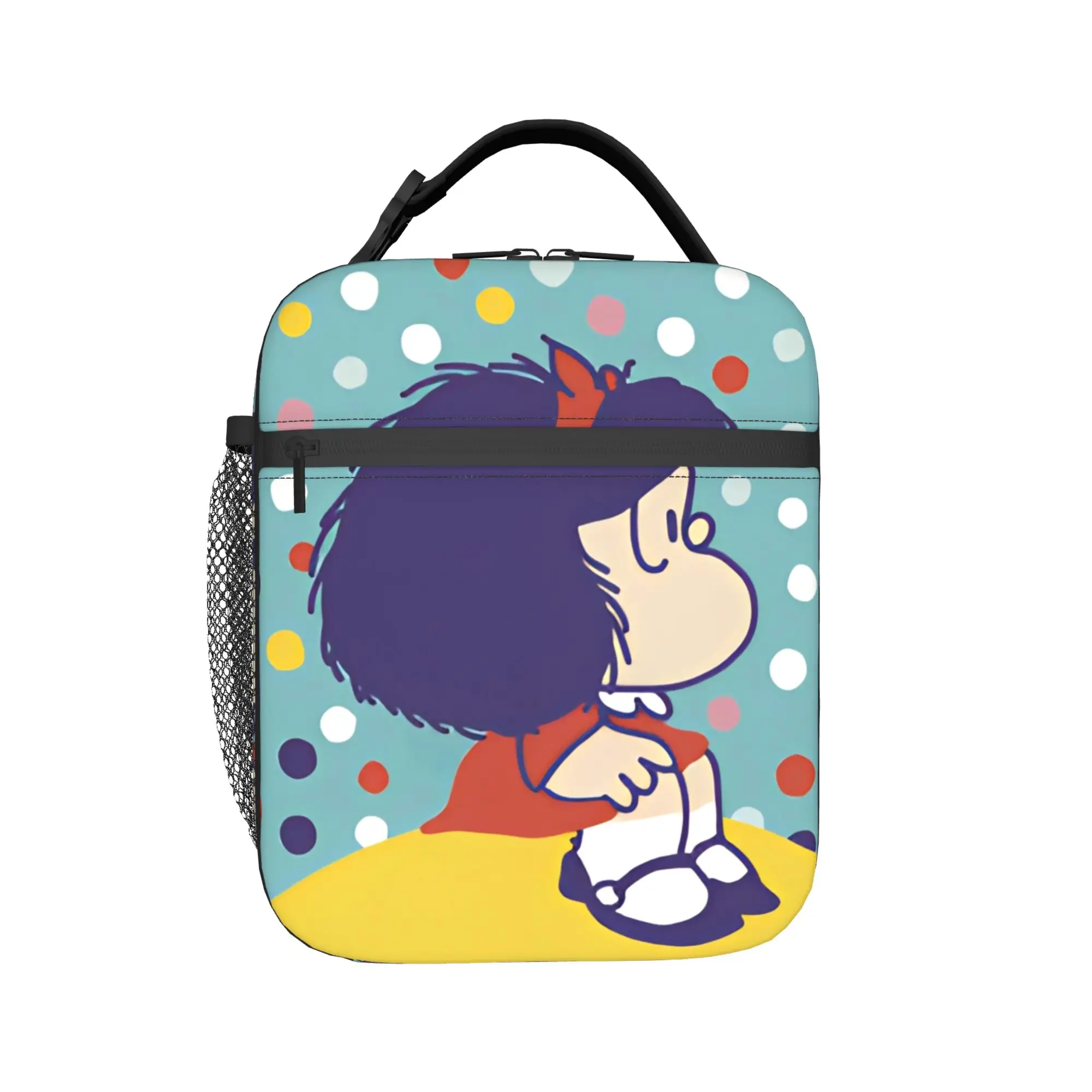 Mafaldas Polka Dot Cartoon Insulated Lunch Bags Cooler Bag Reusable,Lunch Container Tote Lunch Box Girl Boy Work  Travel