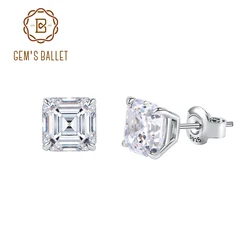 GEM'S BALLET 0.4 - 3.0CT D Color Classic Claw Prong Asscher Cut Moissanite Stud Earrings in 925 Sterling Silver Gift For Her