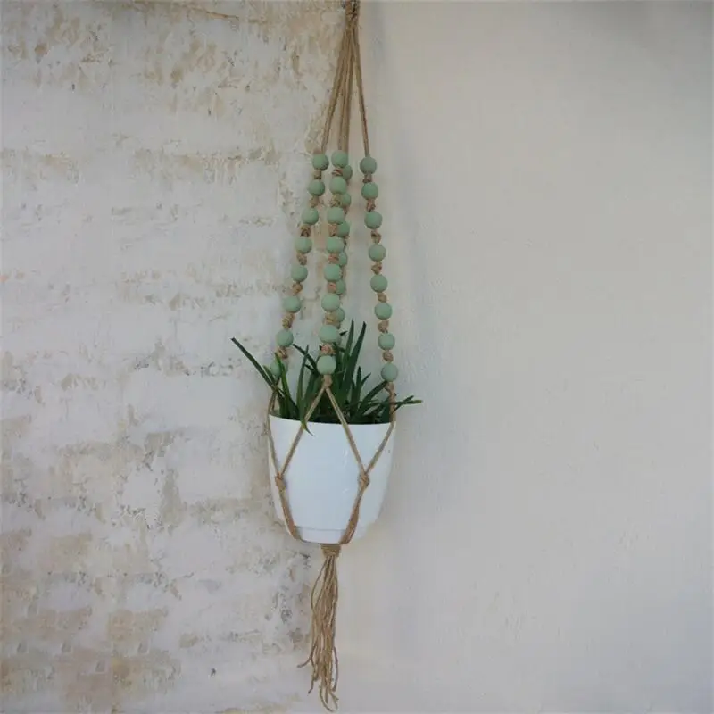 Colored Wooden Beads Macrame Plant Holder Hand Woven Cotton Flower Pot Hanger Hanging Basket For Indoor Plants Bonsai Home Decor