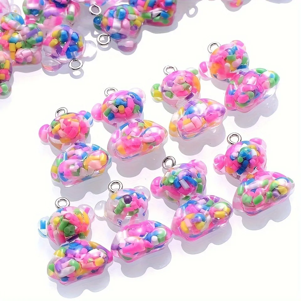10pcs Colorful 3D Candy Bear Charms Animal Pendants for Jewelry Making DIY Handmade Earrings Necklace Key Chain Accessories