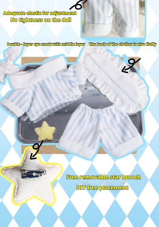 Only Clothes For 20cm Doll Sleepwear Fluffy Detachable Chest Star Striped Ruffled Suitable For Plush Collectors Edge Sleepwear