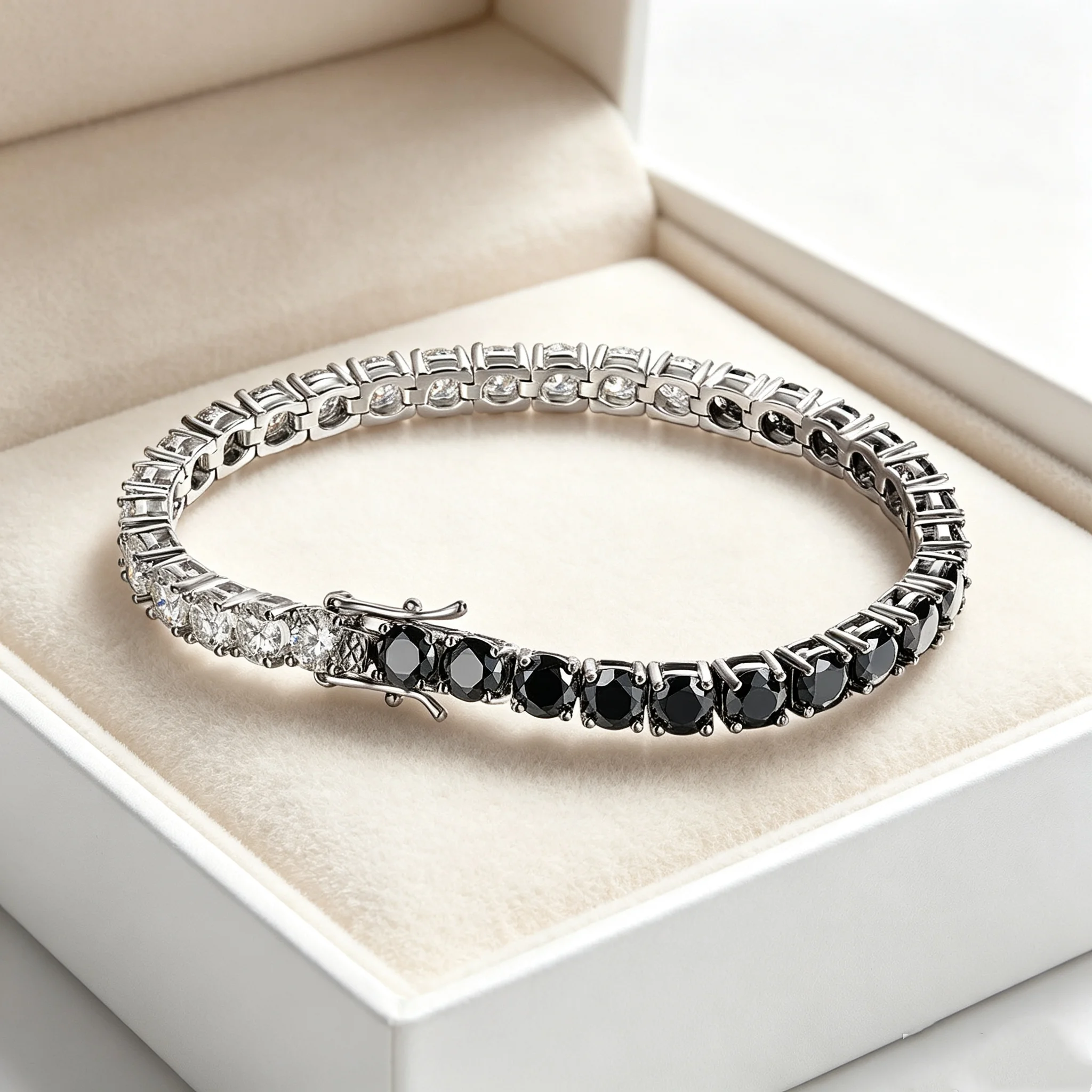 3mm 4mm 5mm 6.5mm Black & White Moissanite Tennis Bracelet 100% S925 Sterling Silver Fashion Hand Chain For Women Men Jewelry