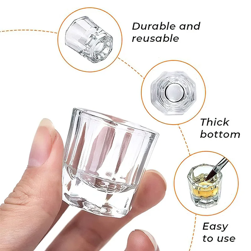 Mini cristallo di vetro acrilico trasparente piccolo polvere ottagonale tazza di liquido porta polvere per unghie pennelli per trucco ciotola per pulizia strumento per nail art