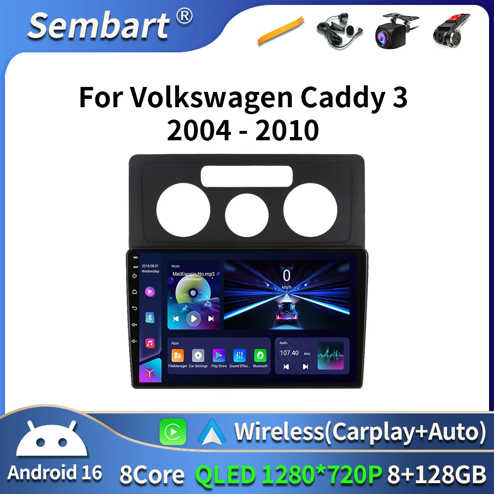 Android 16 Carplay Auto For Volkswagen Caddy 2K 3 III 2004 - 2010 Car Radio Multimedia Video Player Navigation GPS 2Din 4G DVD