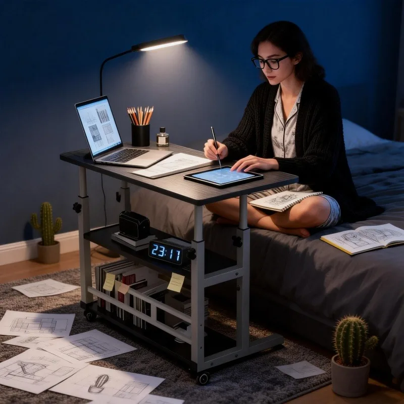 

Универсальный офисный стол, мобильный стол с регулировкой высоты, компьютерный стол, регулируемый по высоте, прикроватный столик на колесиках