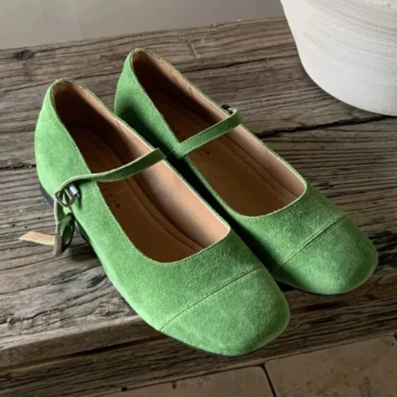 

2024 New High Quality Flat Ballet Shoes Women Fashion Shallow Leather Round Toe Wedge Heel Loafers Soft Flats Mary Jane Shoes