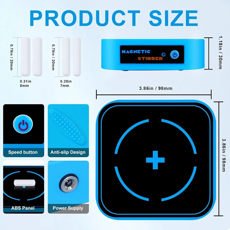 Mini magneetroerder, 3000 RPM magnetische roerplaat, mixer laboratoriumroerders, 2000 ml, borstelloze gelijkstroommotor en 5 versnellingen snelheid US-stekker