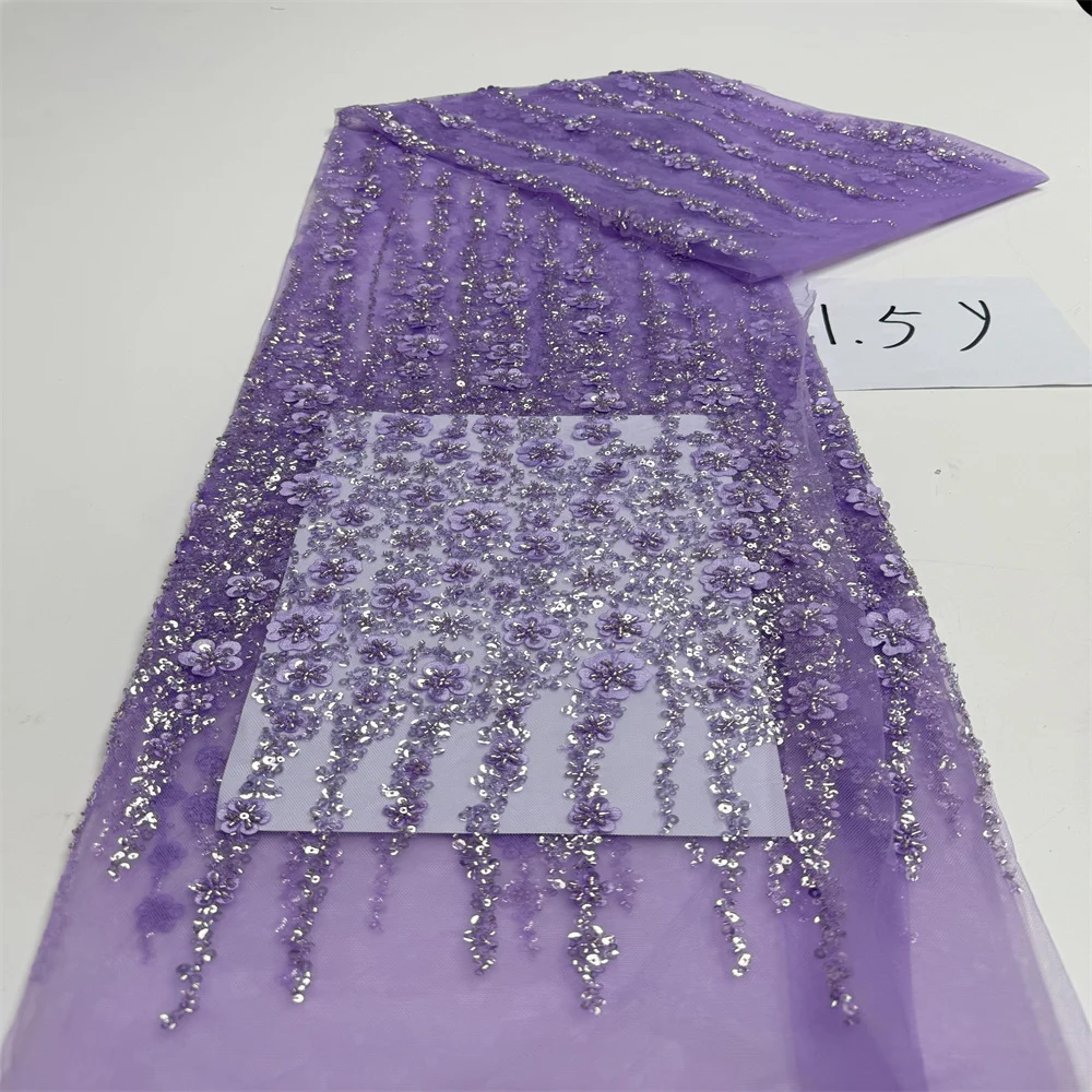 

Африканские кружевные ткани с блестками и бисером, высокое качество, французская нигерийская кружевная ткань с вышивкой для свадебного шитья, материал 1,5 ярда