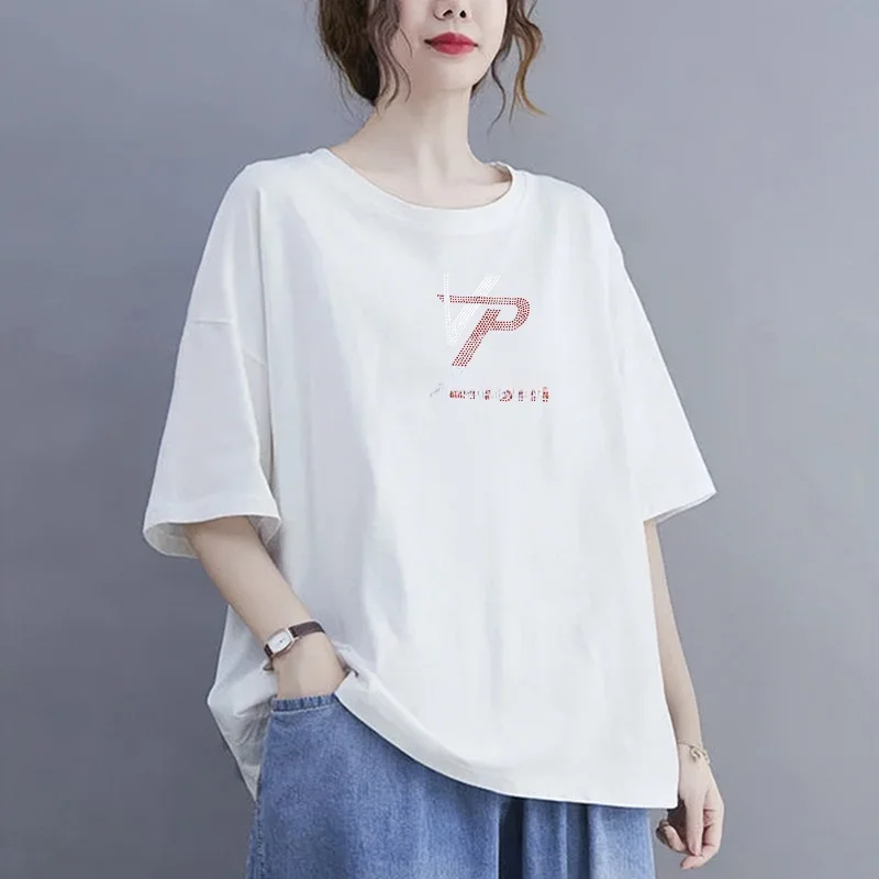 

Summer 2026 plus Size Luxury Women's round Neck T-Shirt Base Shirt Print Short Sleeve Slimming Top Commute Style Artistic