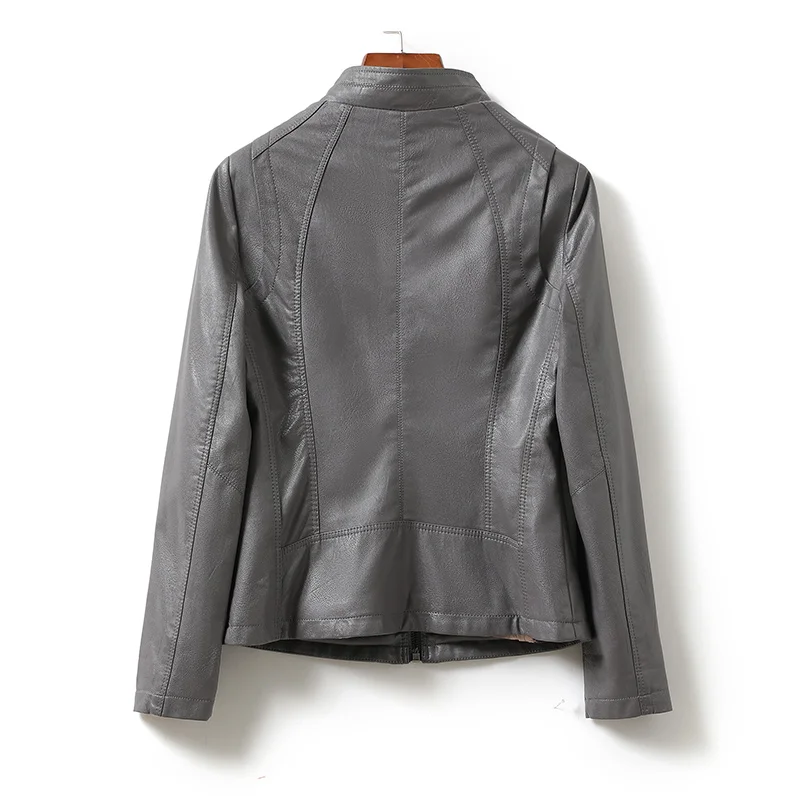 Veste en cuir de mouton véritable pour femme avec poche zippée, col montant, document solide, mince, bureau, dame, 2023