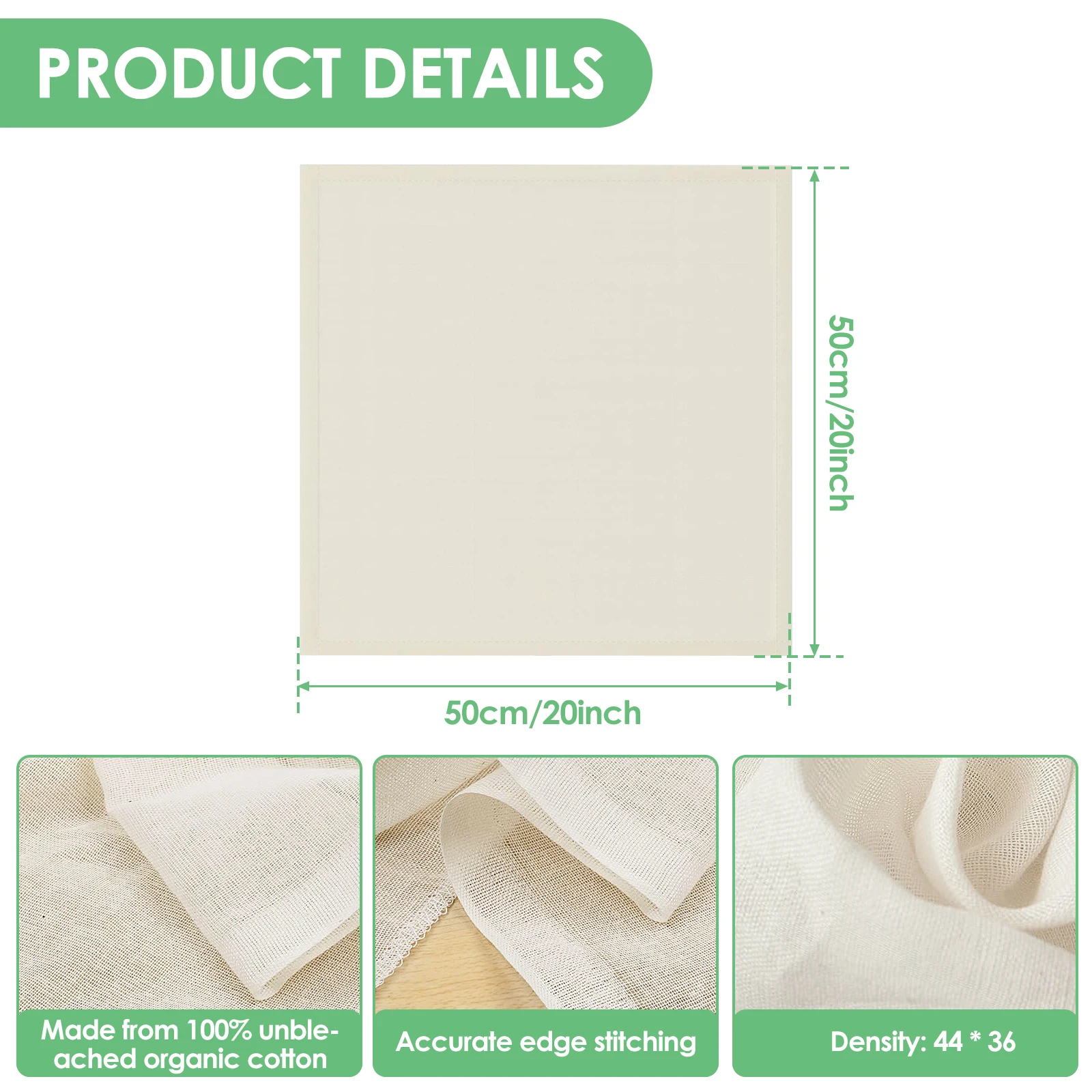 12Pcs Unbleached Cotton Cheesecloth Square Cheese Cloths Cotton Cloth Mesh Strainers for Juice Coffee Cheese Filter Ferment Tool