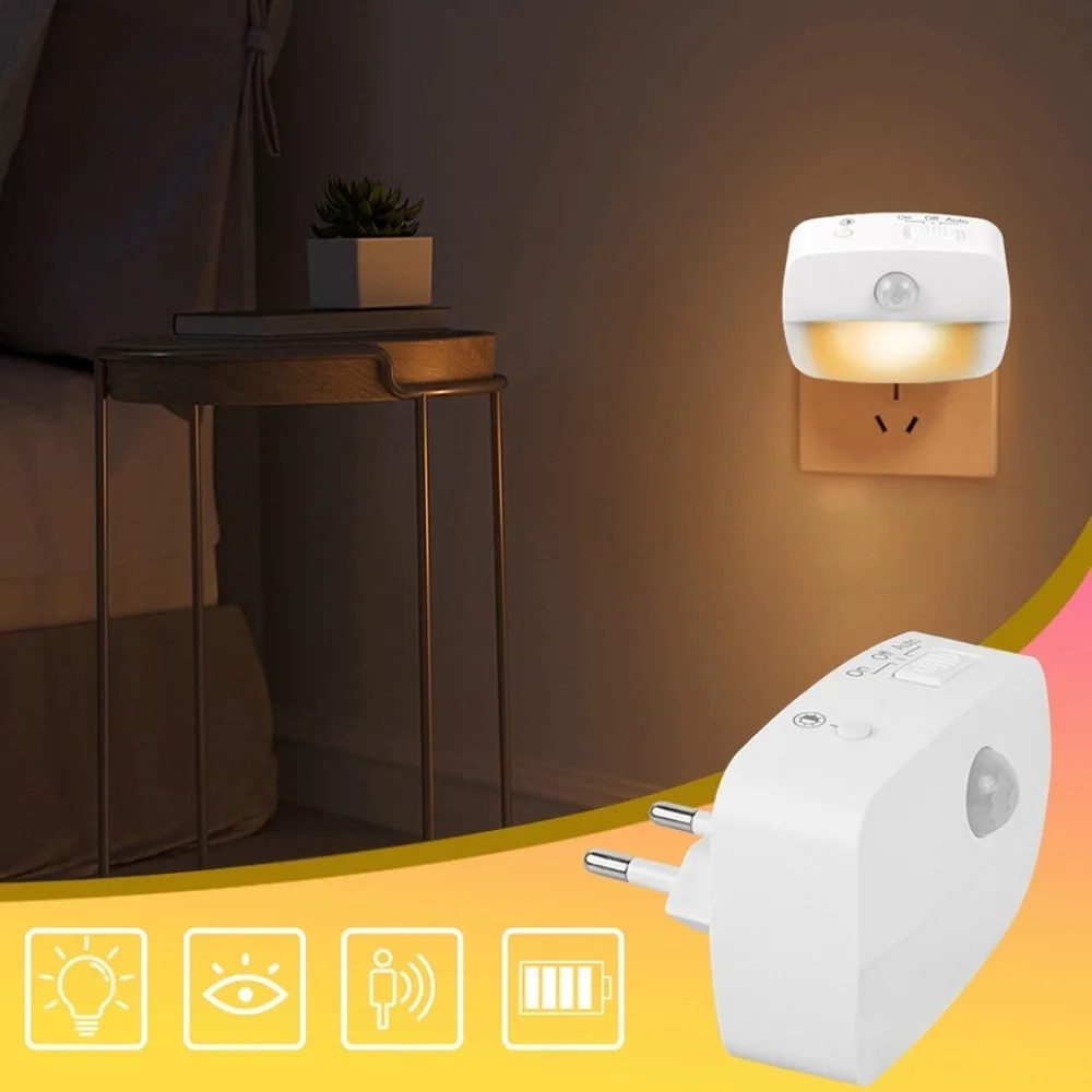 Motion Sensor LED Night Light ห้องโถงบันได WC ทางเดินข้างเตียงตู้เสื้อผ้า EU US ปลั๊กโคมไฟ Nightlights โคมไฟกลางคืนไร้สาย