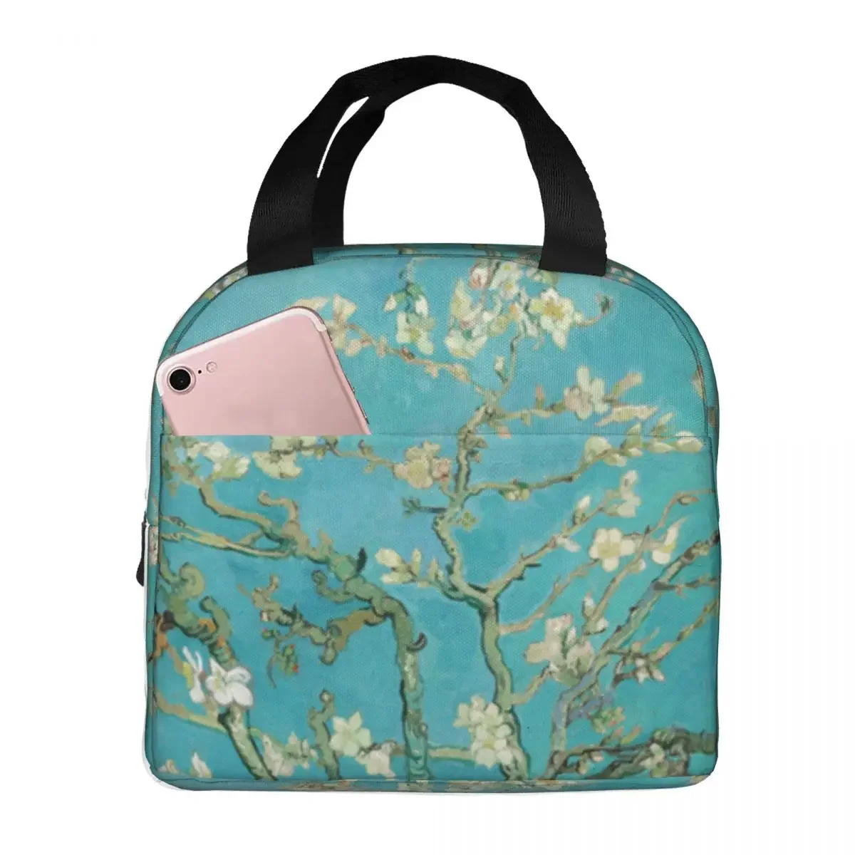 Saco de almoço de poliéster para mulheres e crianças, flores de amêndoa, Van Gogh, refrigerador térmico, portátil, viagem, girassóis, bolsas de poliéster