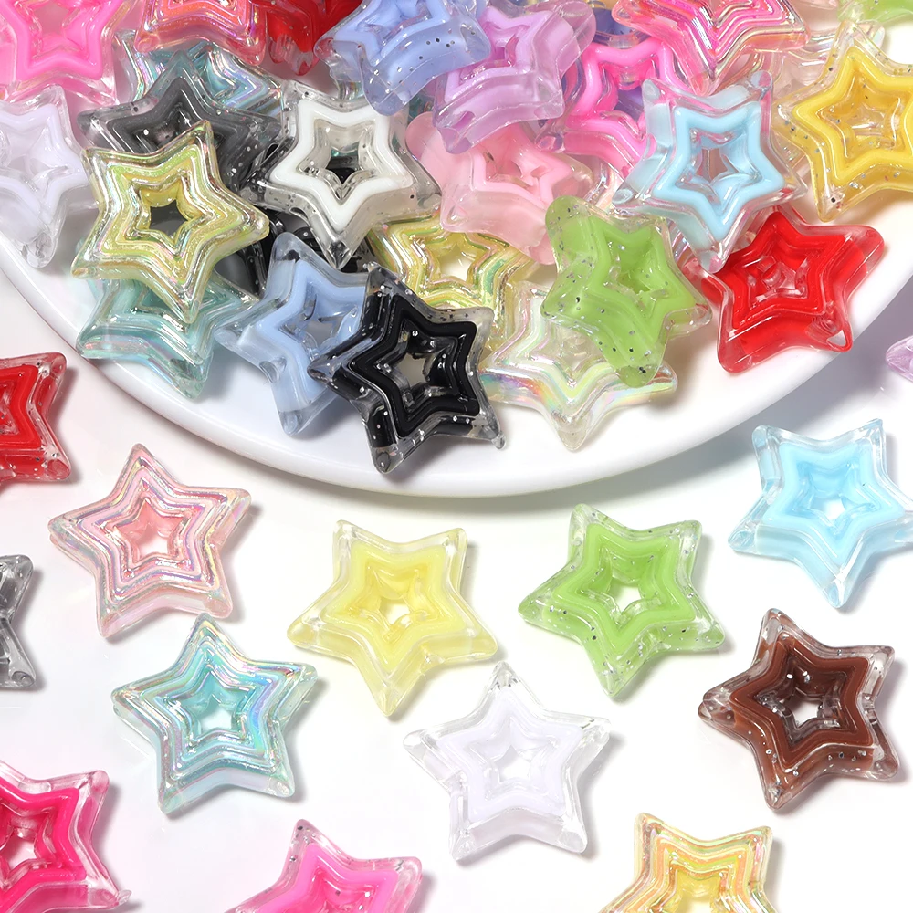 20Pcs Cute Heart Pentagram Bracelet Beads Spacer Acrylic Hollow Star Charms Necklace Making Departments DIY Jewelry Accessories