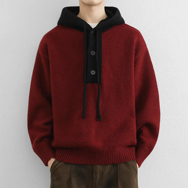 

2025 New Men's Knitted Hoodie Sweater Autumn Winter Casual Youth Student Faionable Long Sve Warmth Comfortable Hat Design