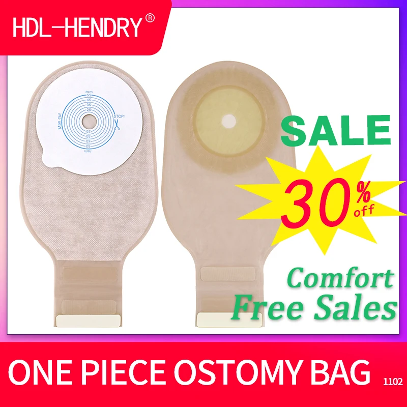 10 Pcs Colostomy Bags Cut 55mm One-piece System Drainage Ostomy Bags Disposable Colostomy Pouch Opening Hook & Loop