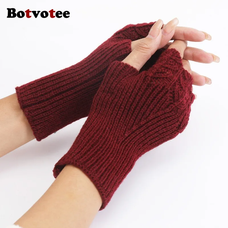 

Botvotee рукава для женщин нарукавники Бесплатная доставка Y2k аксессуары бордовые вязаные зимние перчатки без пальцев модные нарукавники