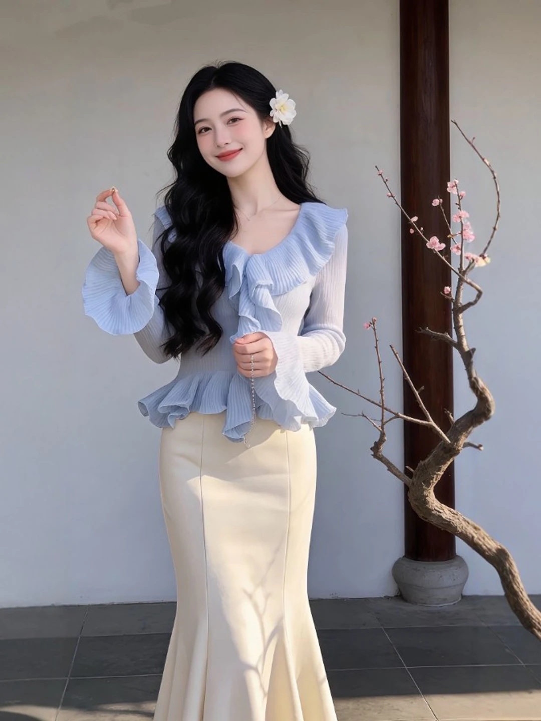 

Ele Faionable Slim Fit Knitwear Waist Cinched High Quali Spring 2026 Women's Cotton Long Sve V-Ne ort Coat