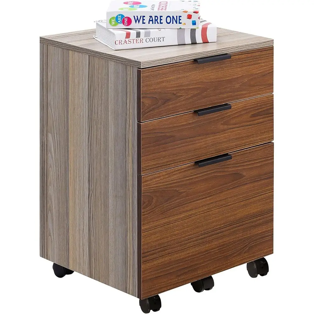 

Portable Wooden Storage Cabinet with Locking Wheels for Home Office, Letter Size, Brown