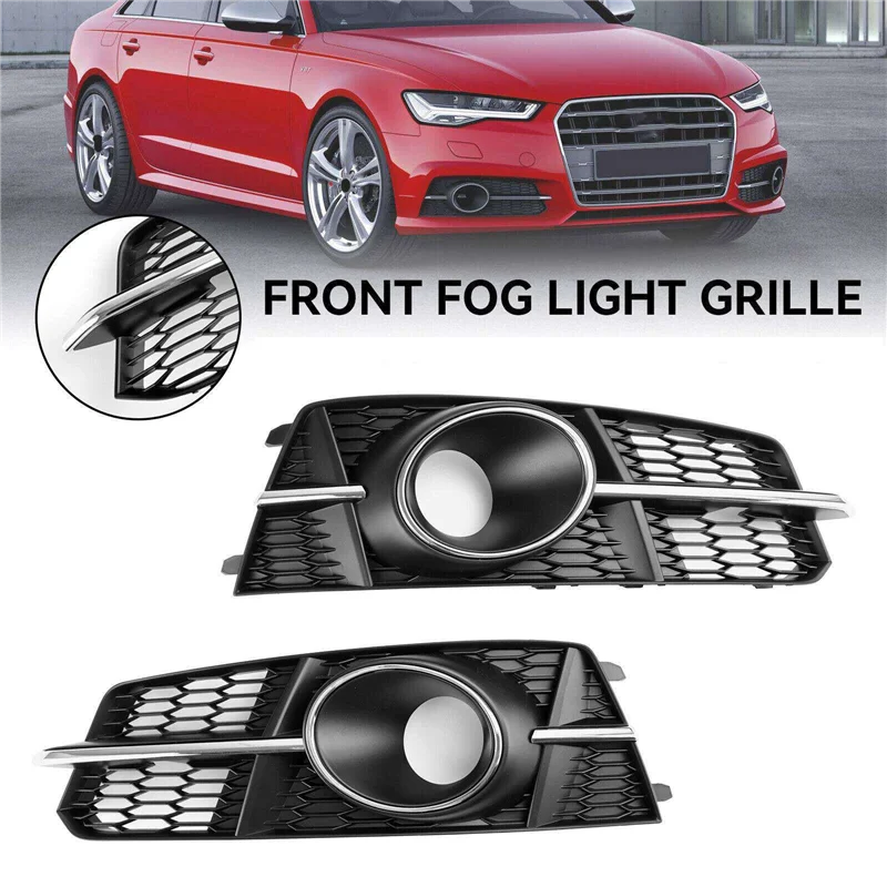 Car Fog Light Grill Lamps Cover Plastic Fog Light Grille With Hole For A6 C7 S-Line 2016-2018 4G0807681AG 4G0807682AG