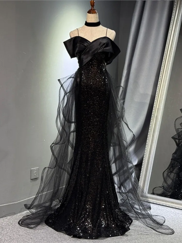 

A new black style light luxury and niche fishtail dress for the host's birthday coming-of-age ceremony banquet