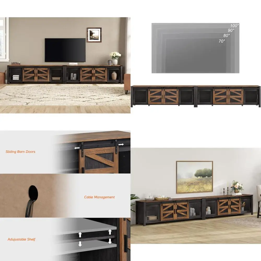 

Modern Dual Wood TV Stand for 100-Inch TVs with Sliding Barn Door and Storage Cabinets