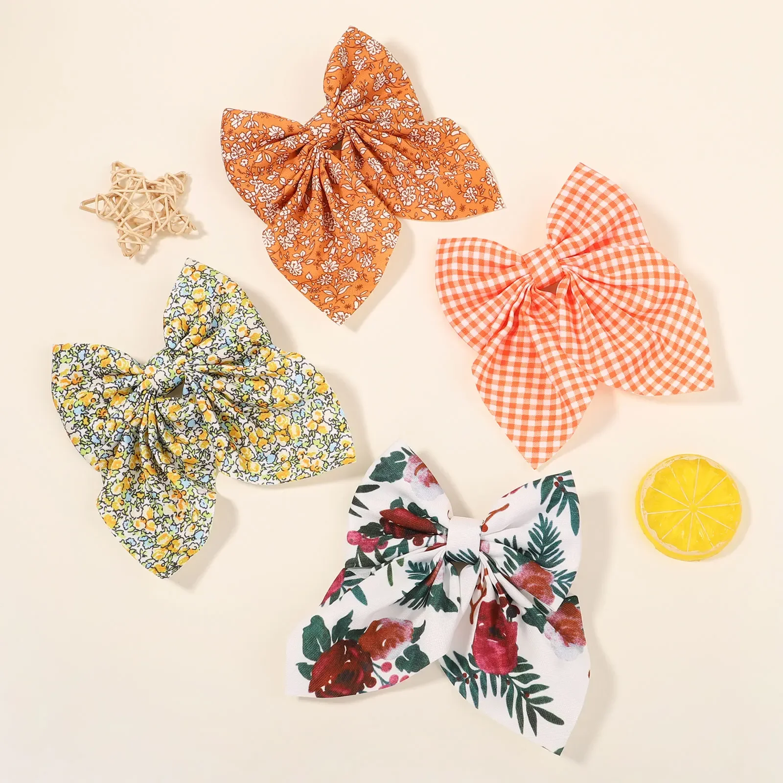 New Women Sweet Solid Bowknot Hair Clips Girls Print Bow Hairpins Ribbon Butterfly Barrettes Duckbill Clip Kids Hair Accessories