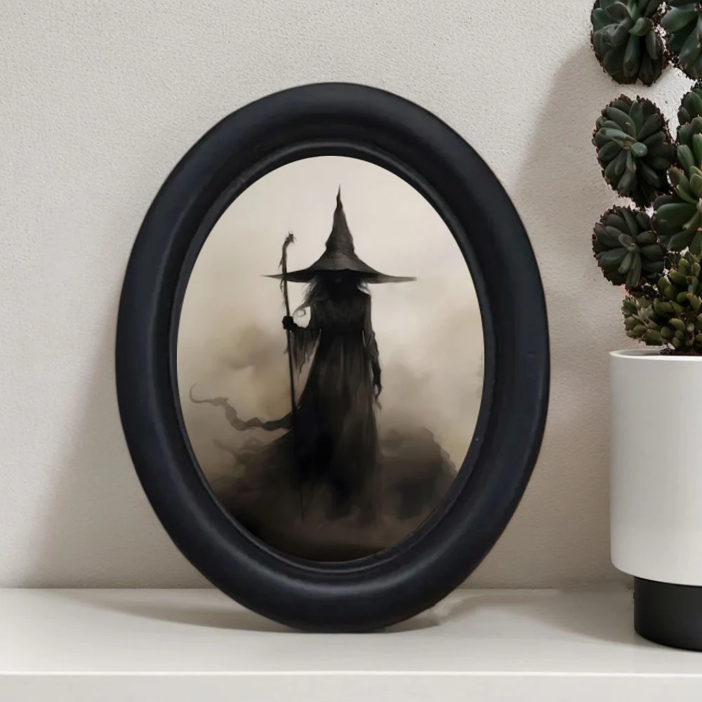 1 Piece of Retro Halloween Witch Decorative Mural - Handmade Oval Wooden Decorative Wall Art (5.25* 4.16inch), Oval Decoration, Halloween, Christmas, Thanksgiving Victorian Room Dark Decoration, Witch Style - view 6
