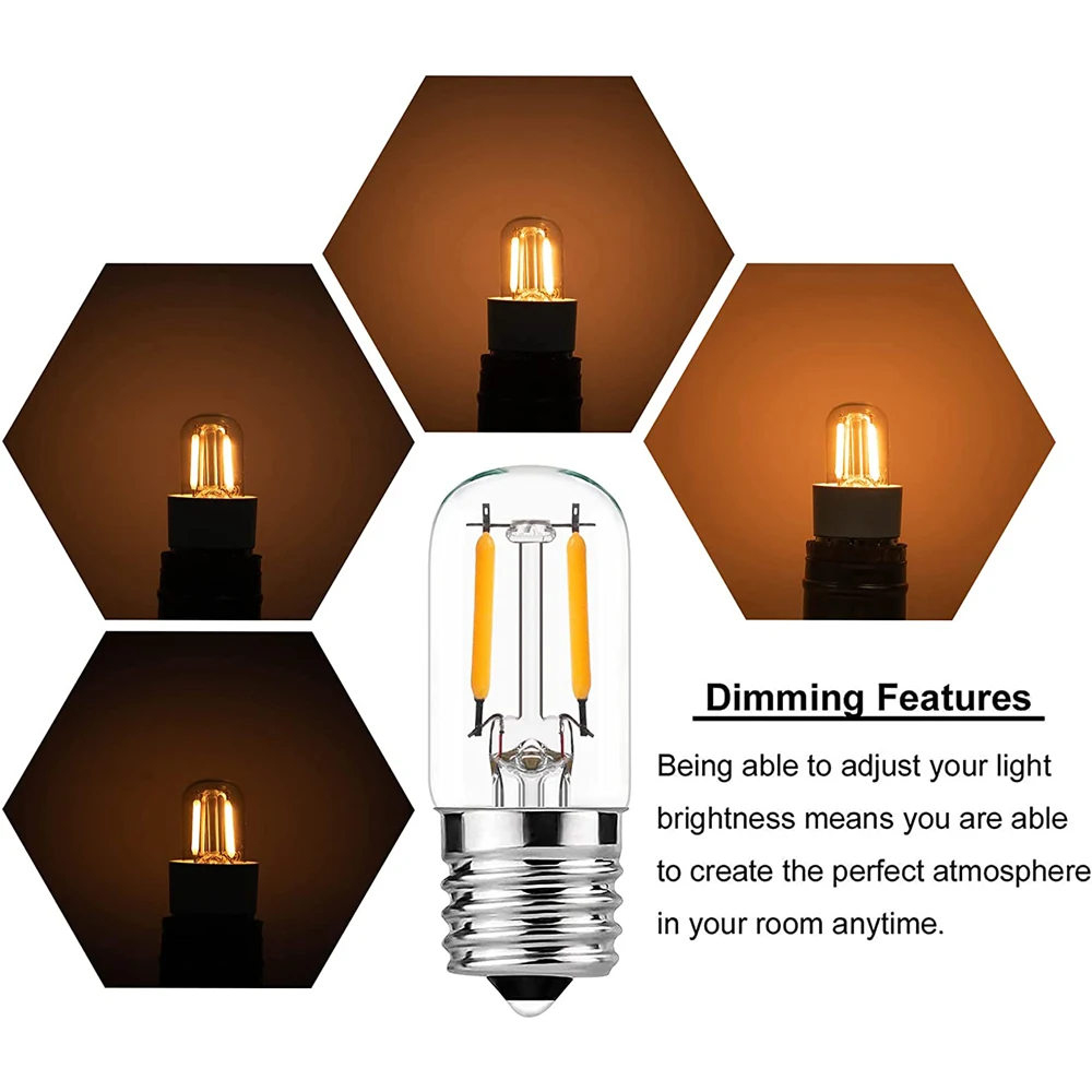 Imagem -04 - Lâmpadas Led de Filamento Ampola Tubular Profunda Regulável Lâmpada de Sal Substituição de Luz Lava Retro Edison E17 110v T20 2w