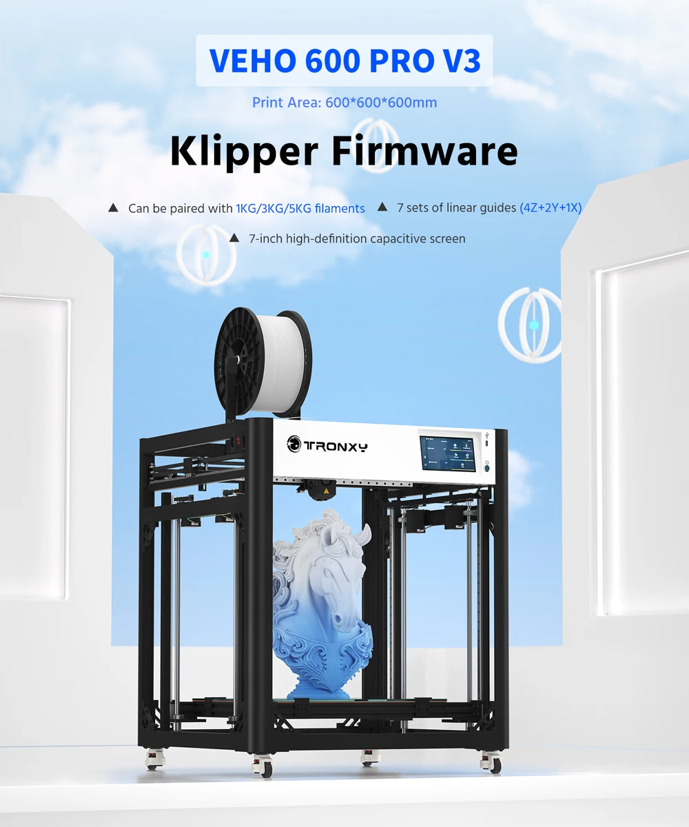 Tronxy VEHO-600 / PRO V3 Large Printing Szie 600*600mm 3D Printer Extrusion Profile Frame Structure Dual-axis Guide Railway