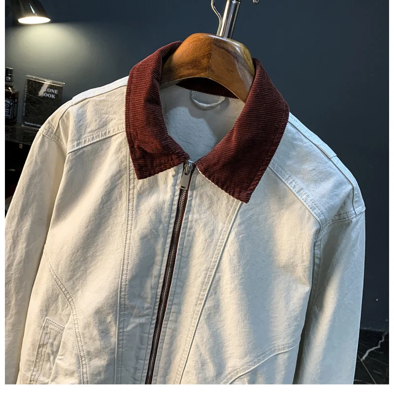 

Color blocked lapel jacket men's zipper cardigan casual jacket trend 2026 new autumn men's clothing