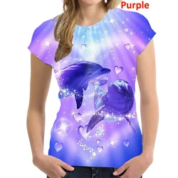 2022 Fashion Women's Short Sleeve Round Neck Dolphin 3d T-shirt Cartoon Printed t shirt