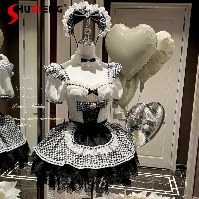 

Original Cute Girl's Sweet Lolita Cos Dress Anniversary Birthday Party Short Sleeve Mini Dress Ladies Apron Dress Maid Costume