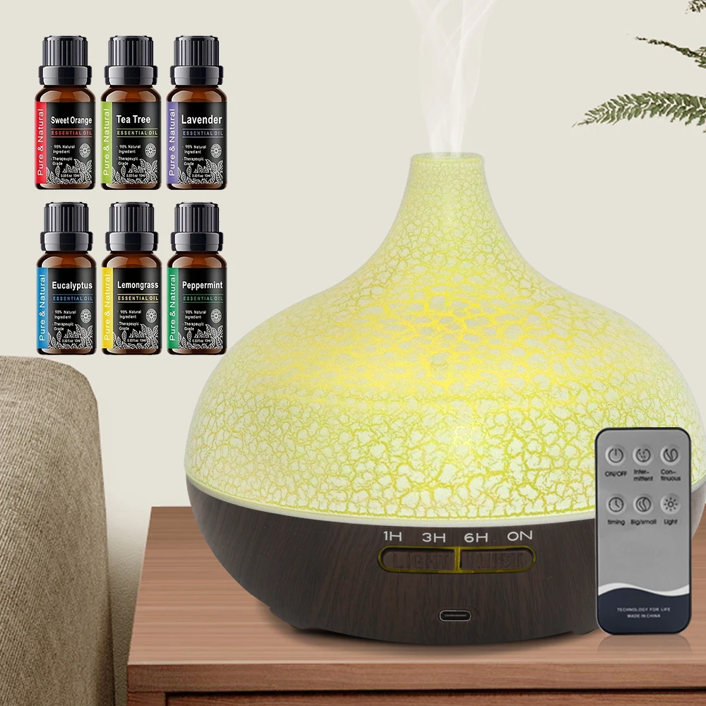

6 Bottles Essential Oil Set Diffuser Aromatherapy & Relaxation 7-Color LED Lights Humidifier for Better Sleep and Air Freshening