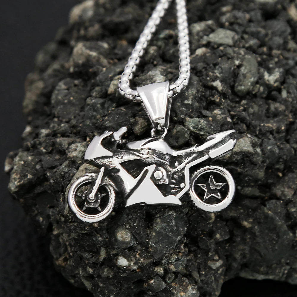 Fashion Vintage Motorcycle Pendant for Men Boys Punk Hip Hop Stainless Steel Knight Necklace Unique Jewelry Gifts Wholesale